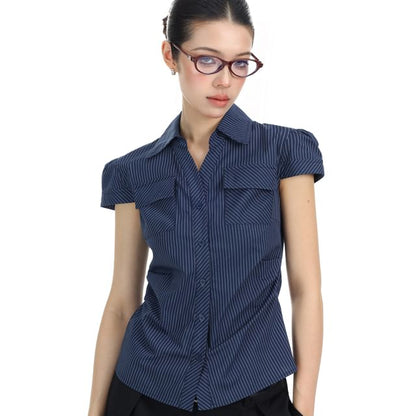 Short-Sleeve Striped Pocket Shirt