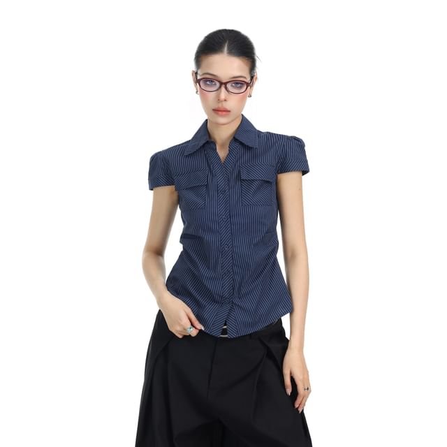 Short-Sleeve Striped Pocket Shirt