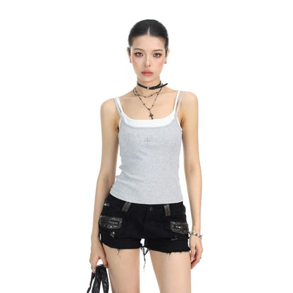 Two-Tone Mock Layered Camisole Top with Scoop Neck
