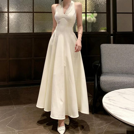Halter Plain Maxi A-Line Dress