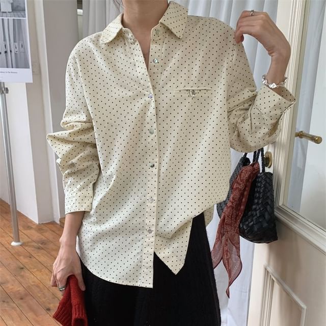 Dotted Collared Long Sleeve Shirt