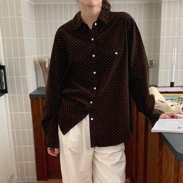 Dotted Collared Long Sleeve Shirt
