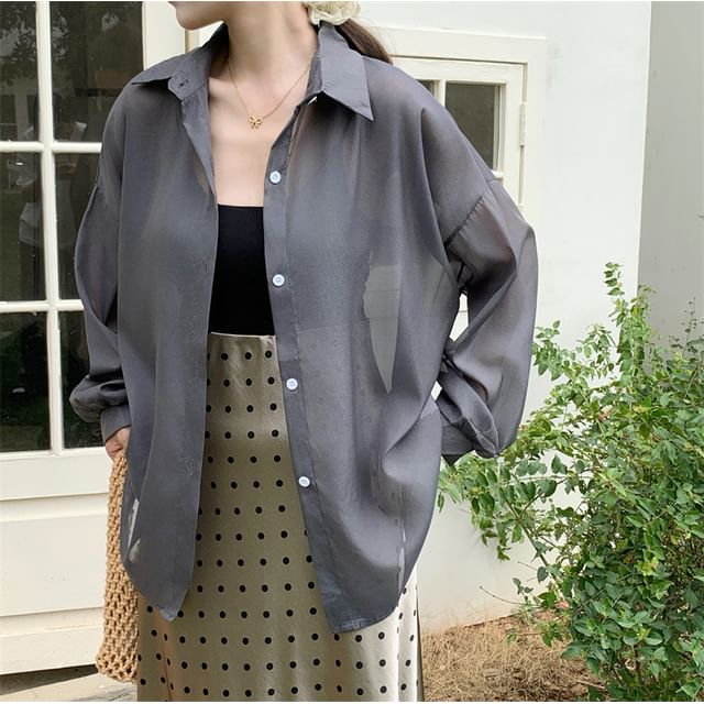 Sheer Collared Long Sleeve Shirt