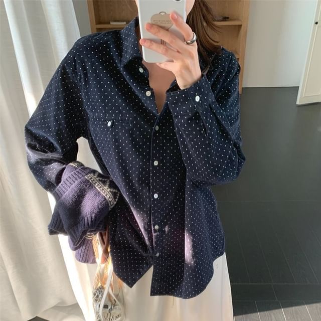 Dotted Collared Long Sleeve Shirt