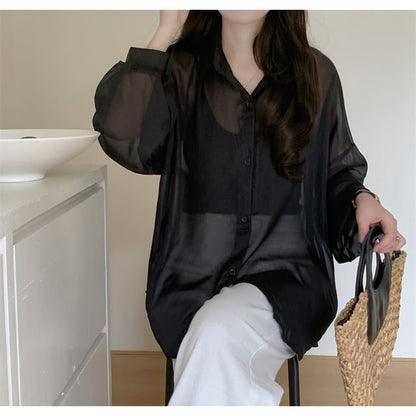 Sheer Collared Long Sleeve Shirt