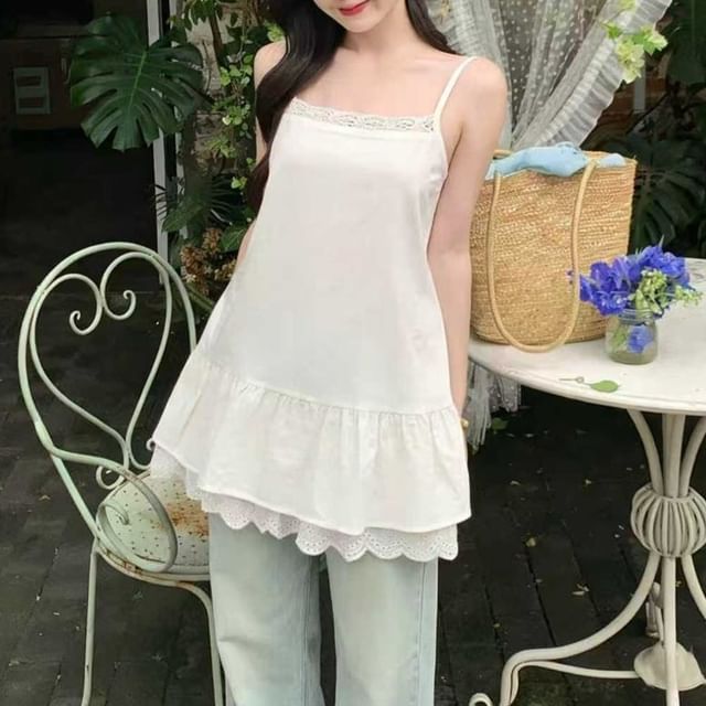 Ruffle Lace Trim Camisole Top