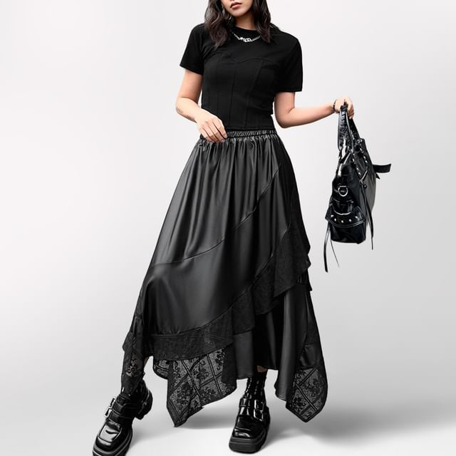 Crewneck Tee with Layered Maxi Skirt