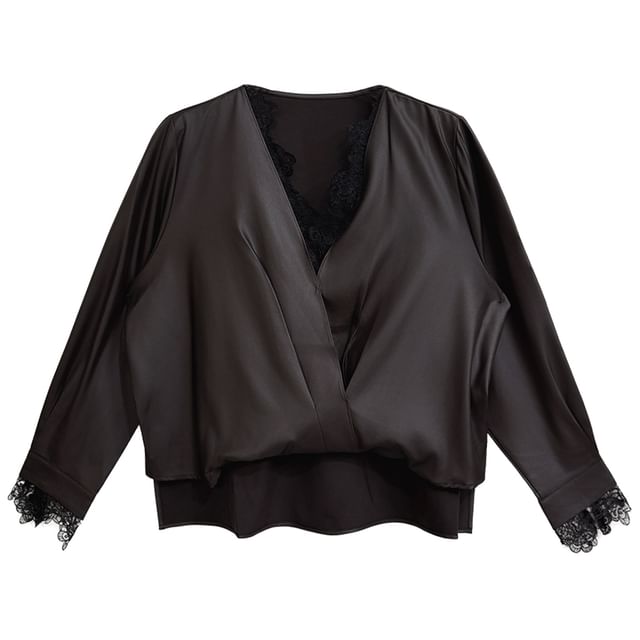 Satin V-Neck Long Sleeve Blouse