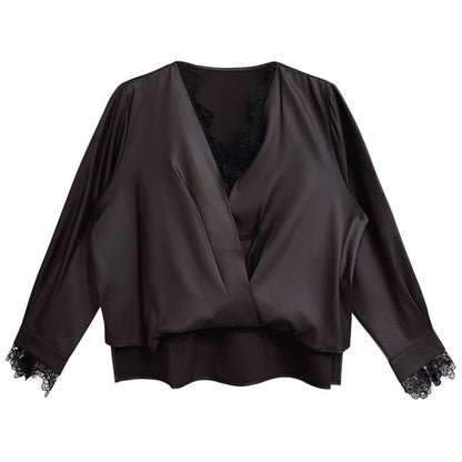 Satin V-Neck Long Sleeve Blouse