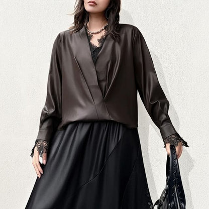 Satin V-Neck Long Sleeve Blouse