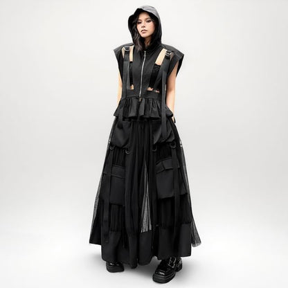 Hooded Crop Zip-Up with Sheer Wide Leg Pants