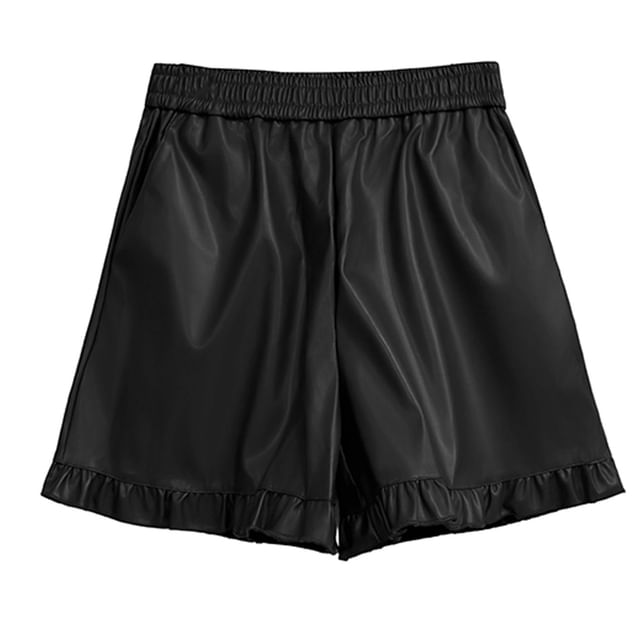 Faux Leather Shorts with Mock Neck Long Sleeve Top
