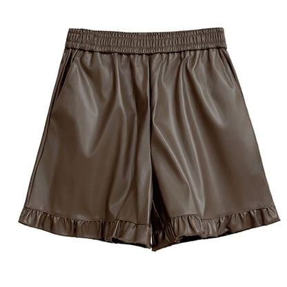 Faux Leather Shorts with Mock Neck Long Sleeve Top