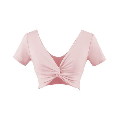 V-Neck Twisted Cropped Tee with Short Sleeves