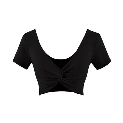 V-Neck Twisted Cropped Tee with Short Sleeves
