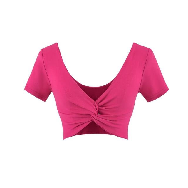 V-Neck Twisted Cropped Tee with Short Sleeves