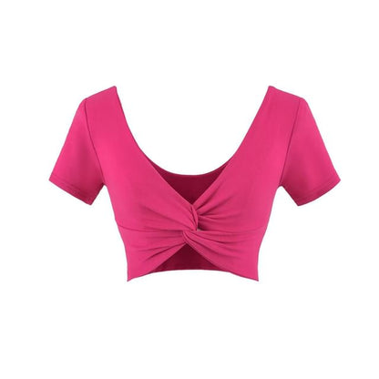 V-Neck Twisted Cropped Tee with Short Sleeves