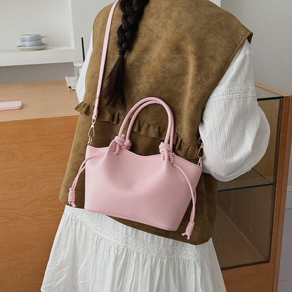 Drawstring Knotted Handle Crossbody Tote Bag