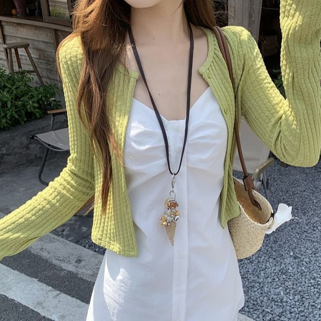 Plain Crop Cardigan / V-Neck Flowy Camisole Top