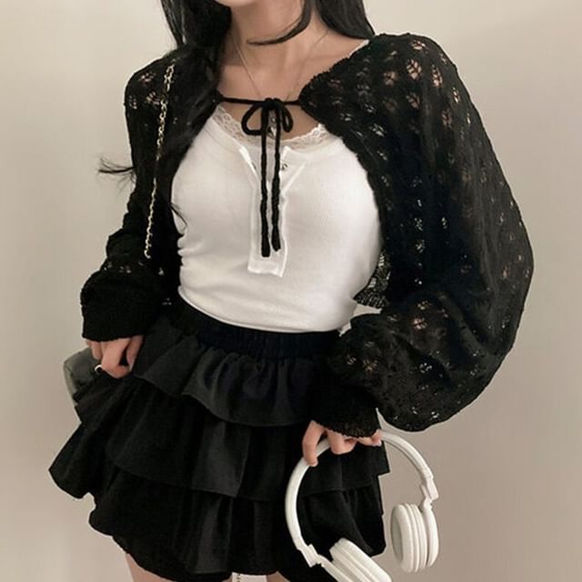 Perforated Open Front Cardigan