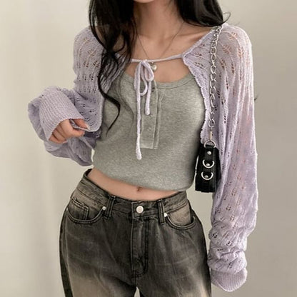Perforated Open Front Cardigan