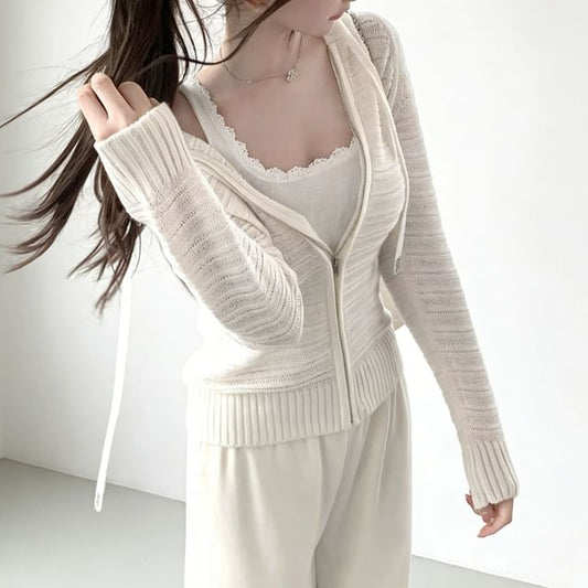 Zip-Up Plain Cardigan