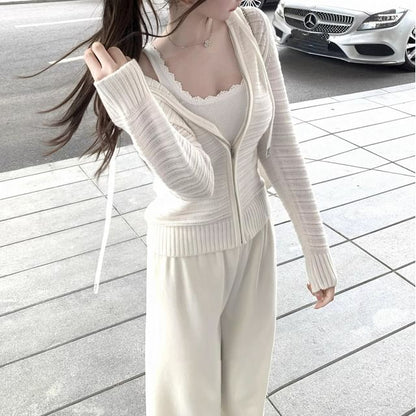 Zip-Up Plain Cardigan
