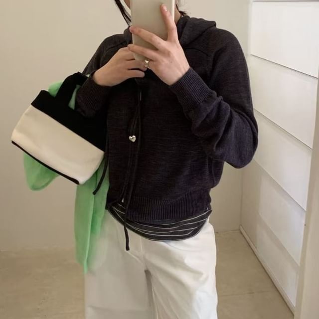 Hooded Plain Cardigan