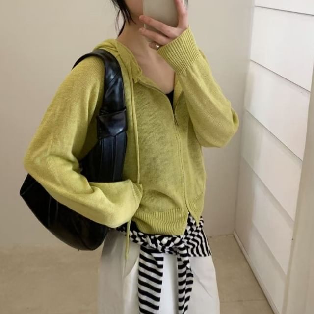 Hooded Plain Cardigan