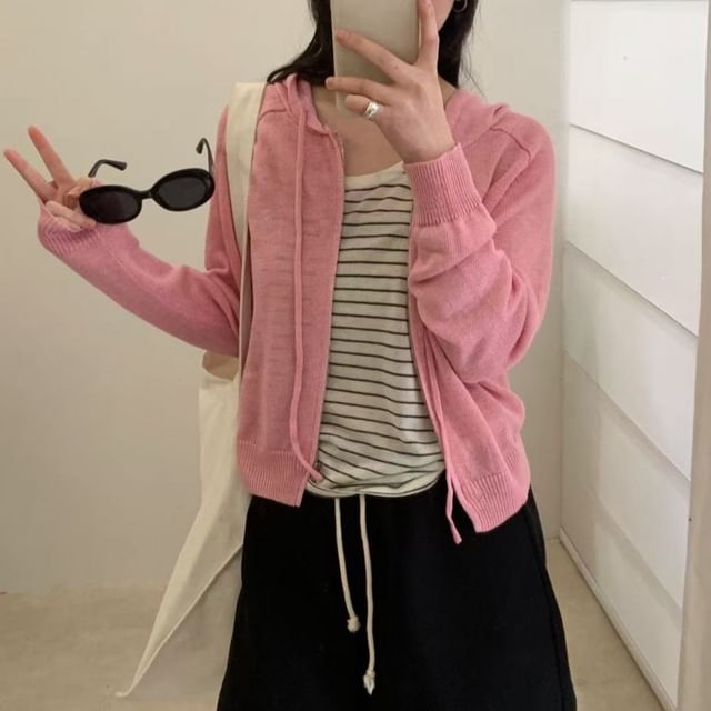 Hooded Plain Cardigan