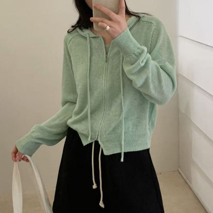 Hooded Plain Cardigan