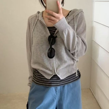 Hooded Plain Cardigan