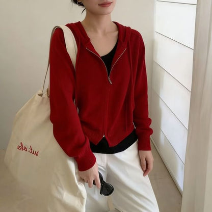 Hooded Plain Cardigan