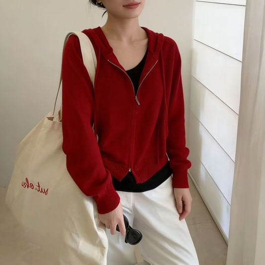 Hooded Plain Cardigan