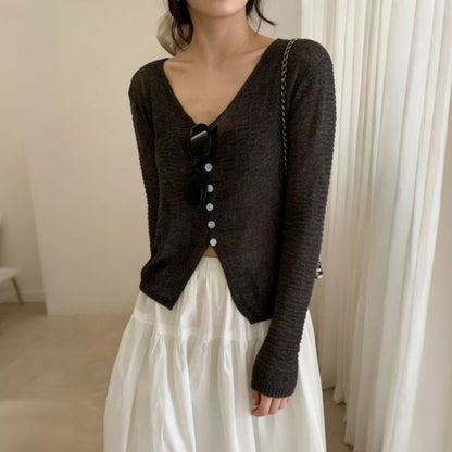 V-Neck Plain Crop Cardigan