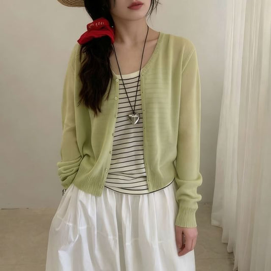 Button-Up Plain Cardigan