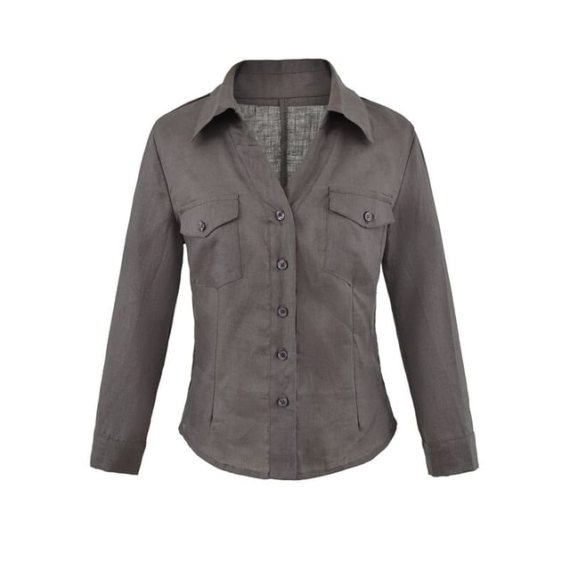 Solid Button-Down Shirt with Long Sleeves