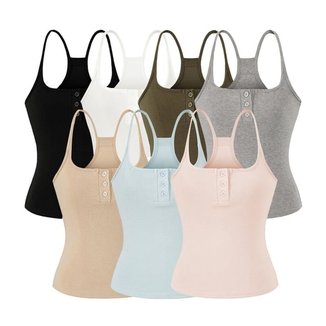 Classic Solid Camisole with Button Front