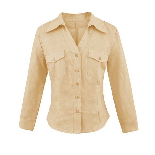 Solid Button-Down Shirt with Long Sleeves