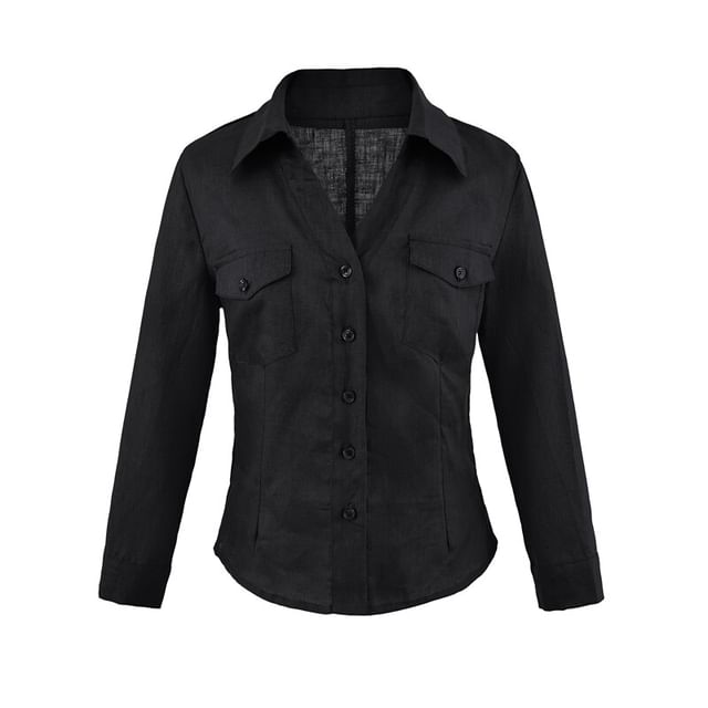 Solid Button-Down Shirt with Long Sleeves