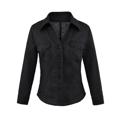 Solid Button-Down Shirt with Long Sleeves