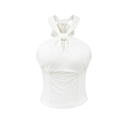 Halter Neck Lace Knotted Top