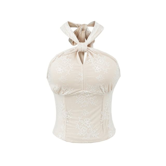 Halter Neck Lace Knotted Top
