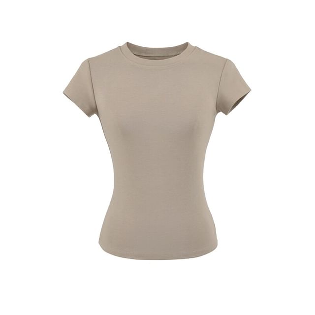 Crew Neck Solid Tee with Short Sleeves