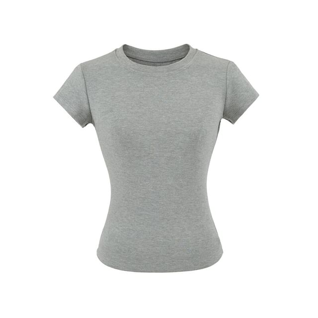 Crew Neck Solid Tee with Short Sleeves