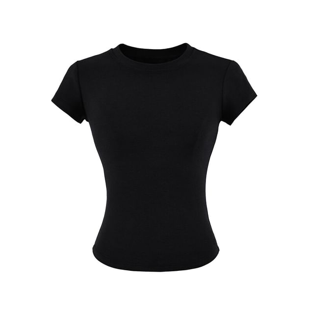 Crew Neck Solid Tee with Short Sleeves