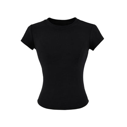 Crew Neck Solid Tee with Short Sleeves