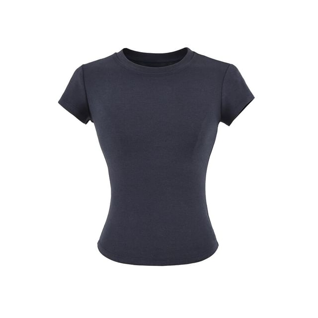 Crew Neck Solid Tee with Short Sleeves