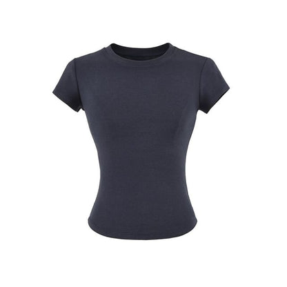 Crew Neck Solid Tee with Short Sleeves