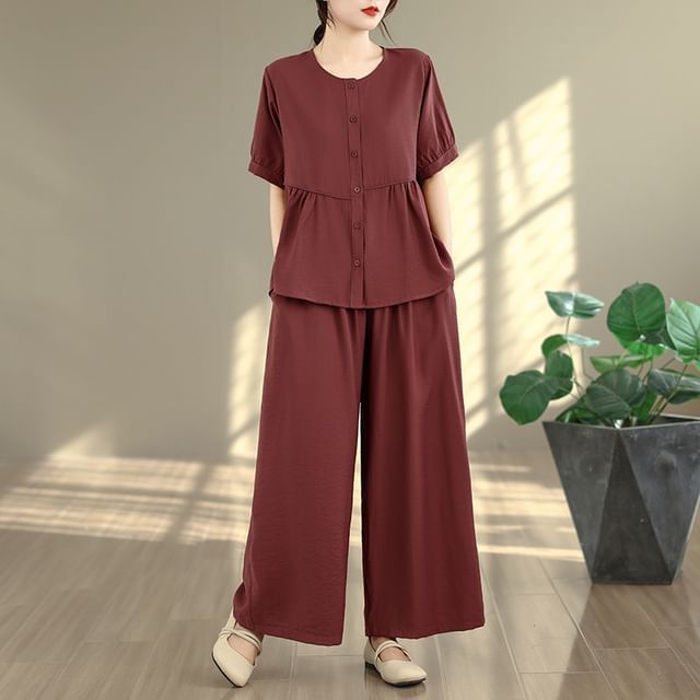 Coordinated 2-Piece Set: Casual Boxy Shirt and Flared Trousers
